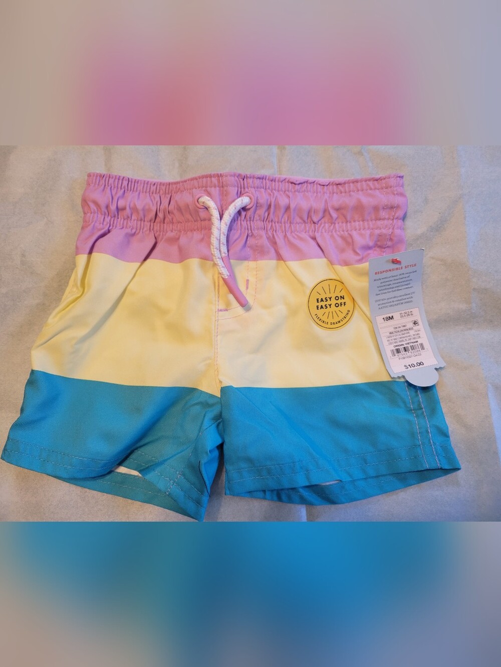 Cat & Jack Colorblock Swim Shorts in Pink, Yellow & Teal - 18 Mo.